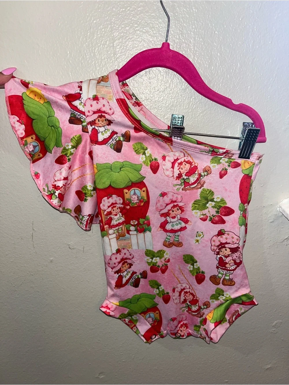 Pink Strawberry Print One-Piece for Kids - Strawberry Shortcake Style